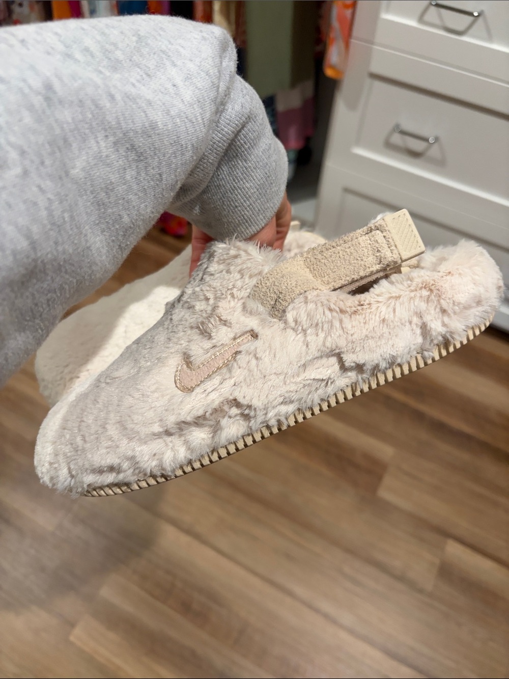 Nike Women’s Faux-Fur Slingback Slipper in Light Tan